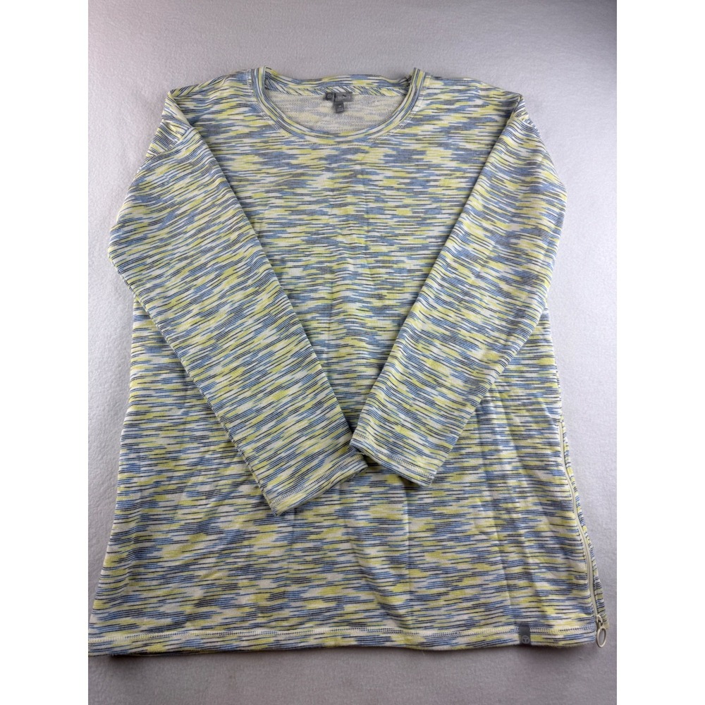 Talbots Long Sleeve Space Dye Knit Long Sleeve Top with Zipper Blue Yellow Med